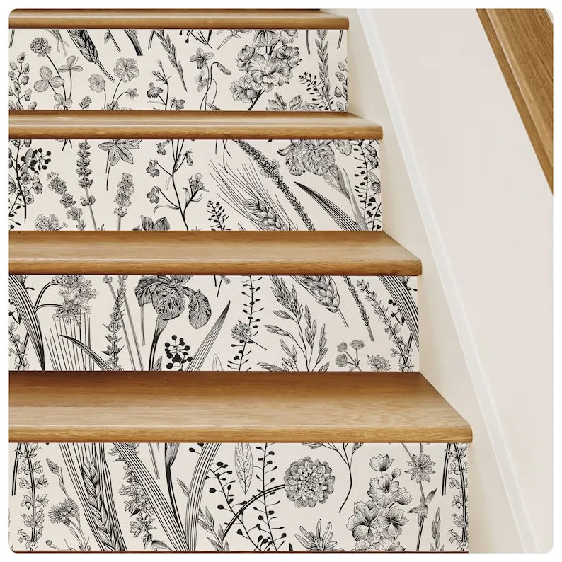 

Floral Removable Stair Riser Decals, Pack of 7- 48 inc Decals, Waterproof, DIY Peel & Stick, Plant Pattern Stickers, Stair Riser