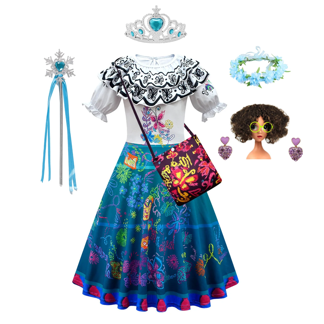 

Disney Girls Mirabel Madrigal Encanto Dress Kids Party Cosplay Costume Children Fancy Clothes Princess Dresses Vestidos Wig Set