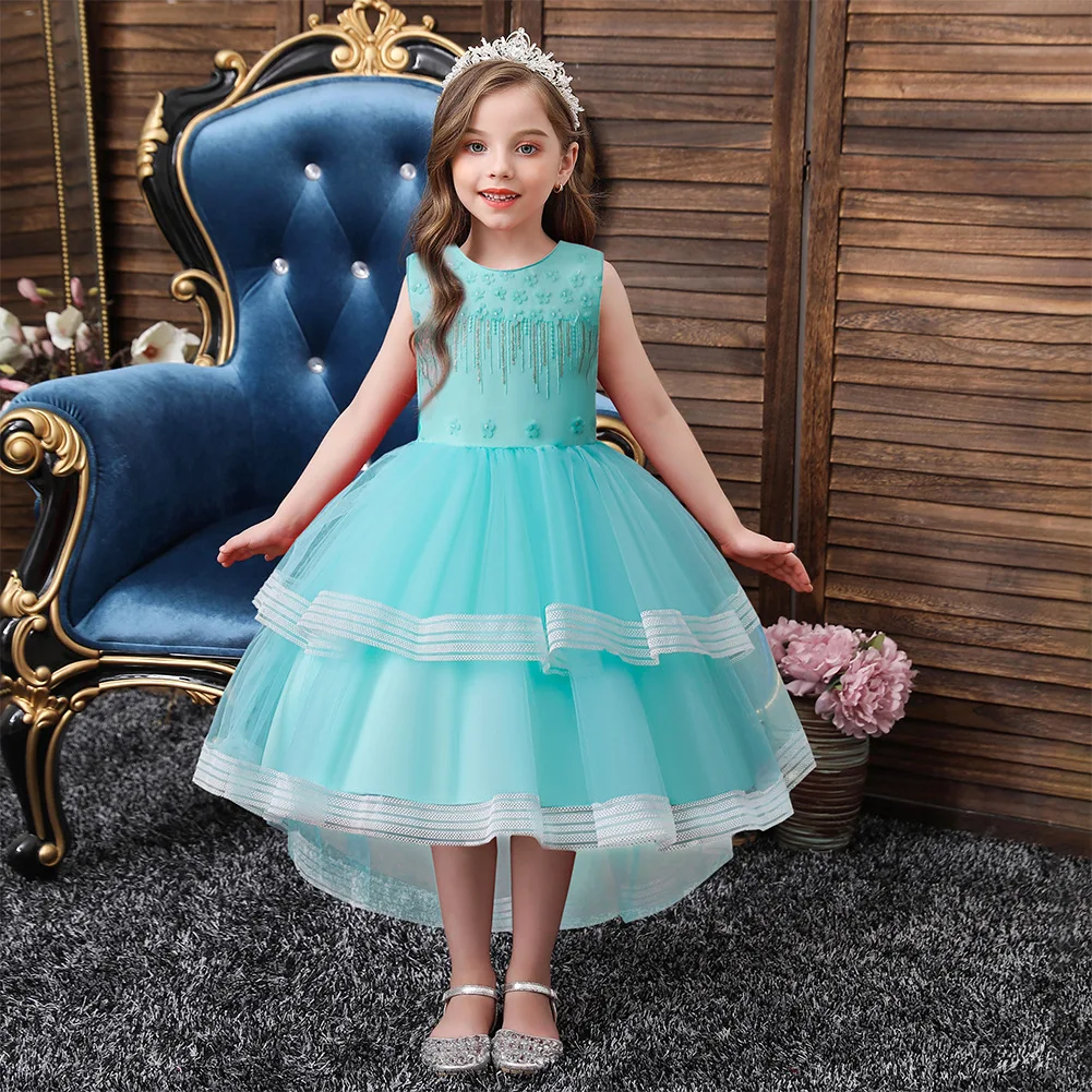

Girls Summer Wedding Piano Performance Dress For Kids Princess Birthday Party Gown Lace Sling Tutu Wedding Children Dresses