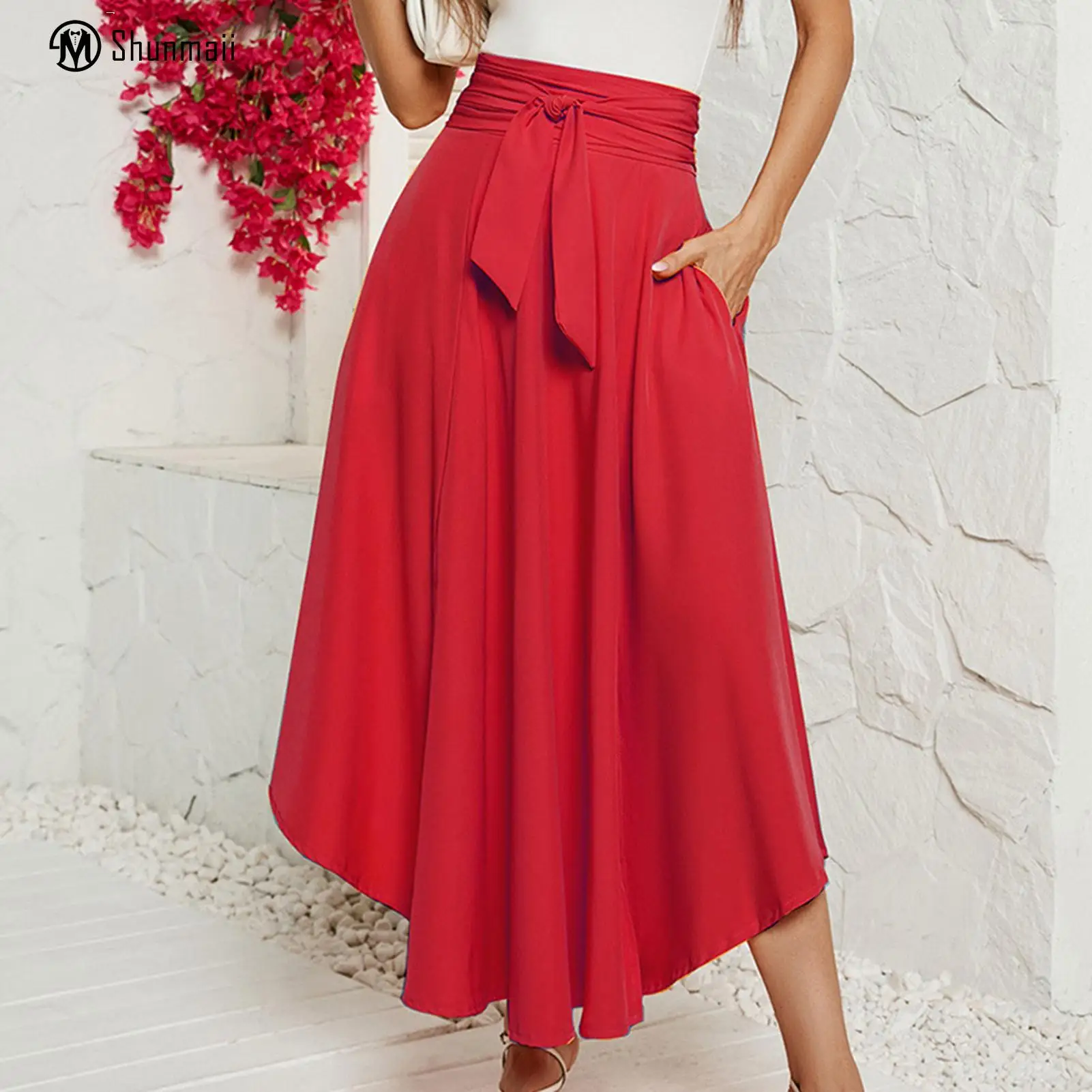 

Women Solid Color Long Length Skirts Lace-Up Asymmetrical Maxi Draped Skirt Slimming Elegant Split Breathable Vacation Outing