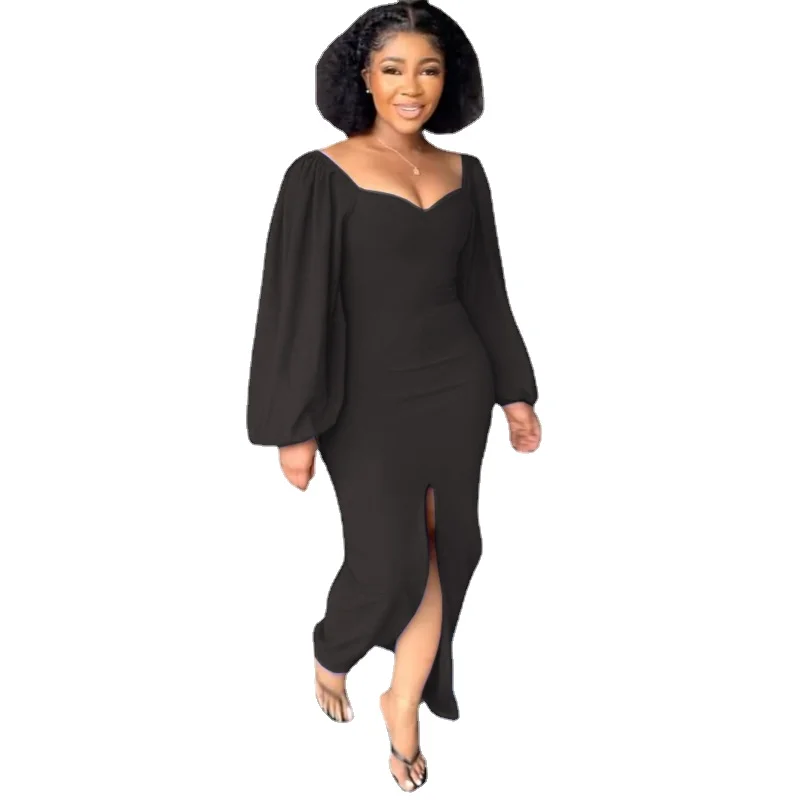 

Spring Autumn Africa Clothing Long Sleeve Dress African Dresses For Women Sexy V-Neck Perspective Slim Dress Office Lady Party