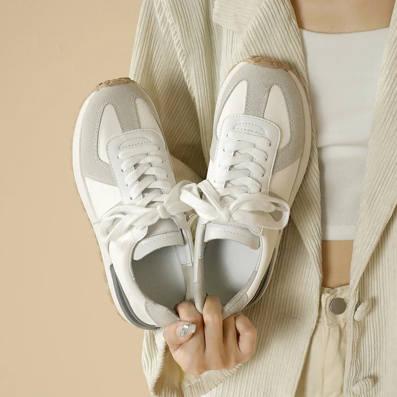 

Casual Sneakers Women Suede Leather Patchwork Mixed Colors Lace-Up Round Toe Platform Shoes Lady Flats Handmade womens shoes