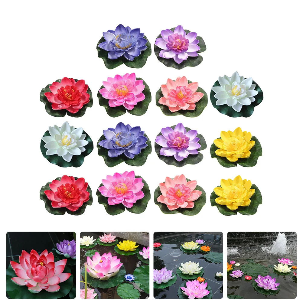 

14 Pcs Plastic Plants Lifelike Floating Lotus Artificial Water Lilies Lotus Lotus Lilies Pad Pond Water Lily Lily Pads Ponds