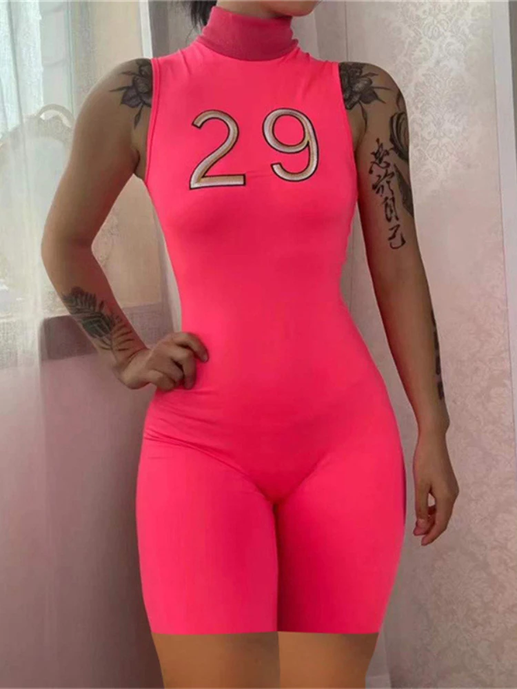 

Женский цельный комбинезон с высокой талией, с вышитыми буквами