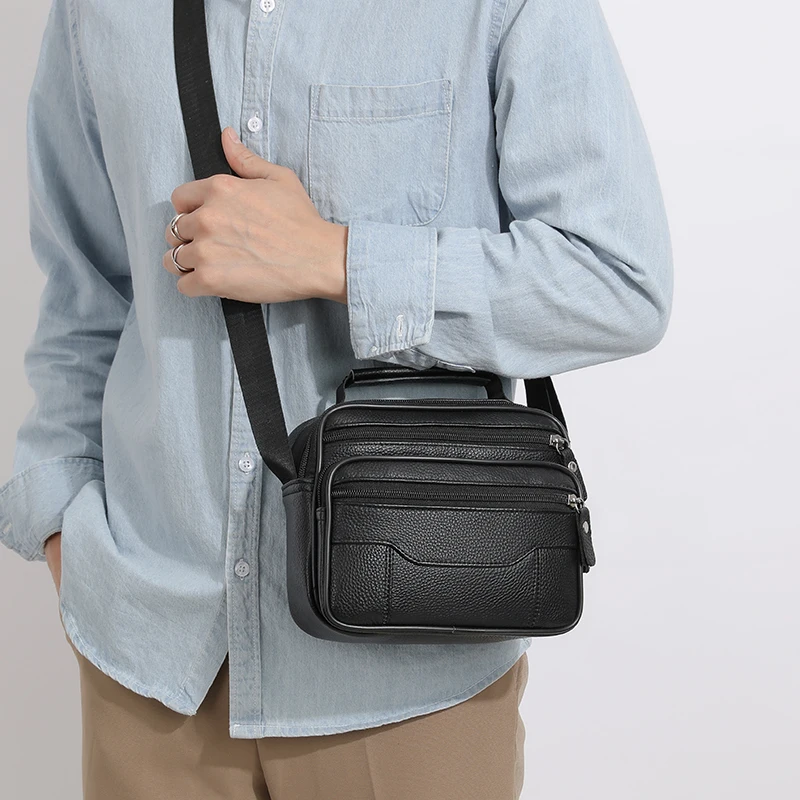 

100% cowhide Waterproof Casual Chest Bag Large capacity Men Multifunction Anti-theft Men Crossbody Bag Leather Travel Chest Bag