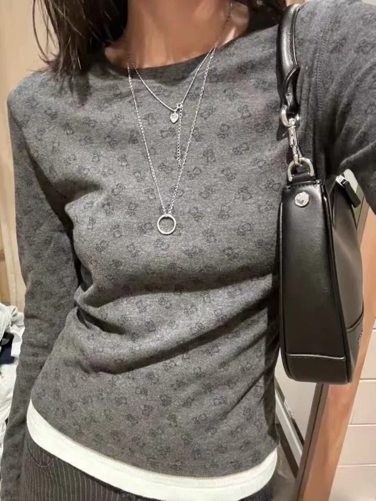 Хлопковая футболка с длинными рукавами для женщин осень 2024 повседневный базовый