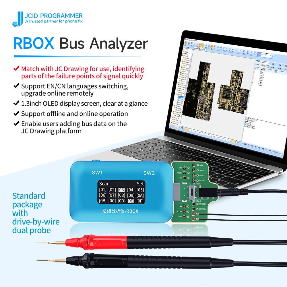

Анализатор шины JC JCID RBOX для iPhone Android Быстрое позиционирование сигнала материнской платы инструмент для ремонта и обнаружения неисправностей