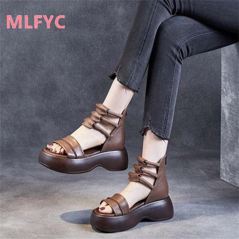 

Thick Sole High Top Sandals for Women's Summer New Versatile Retro Hollow Out Casual Sandals