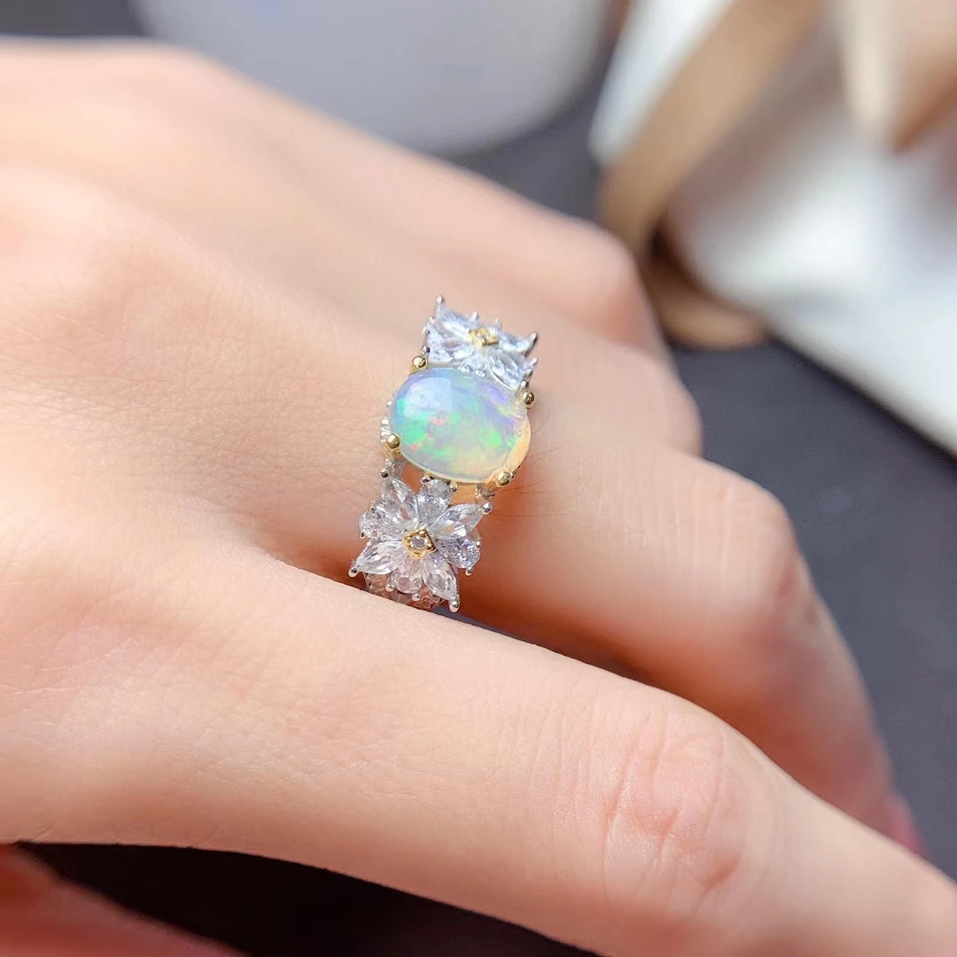 

[M & T] кольцо из 100% натурального опала, Стерлинговое Серебро 925 пробы, Размер драгоценного камня 6 мм * 8 мм, романтические милые праздничные сувениры в стиле Фэнтези