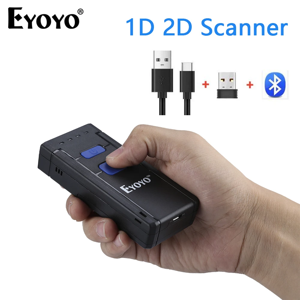 

Eyoyo Mini Portable 1D Bluetooth Barcode Scanner 2.4GHz Wireless USB Wired Connection 2D QR Code Reader For Phones/iPad/Windows