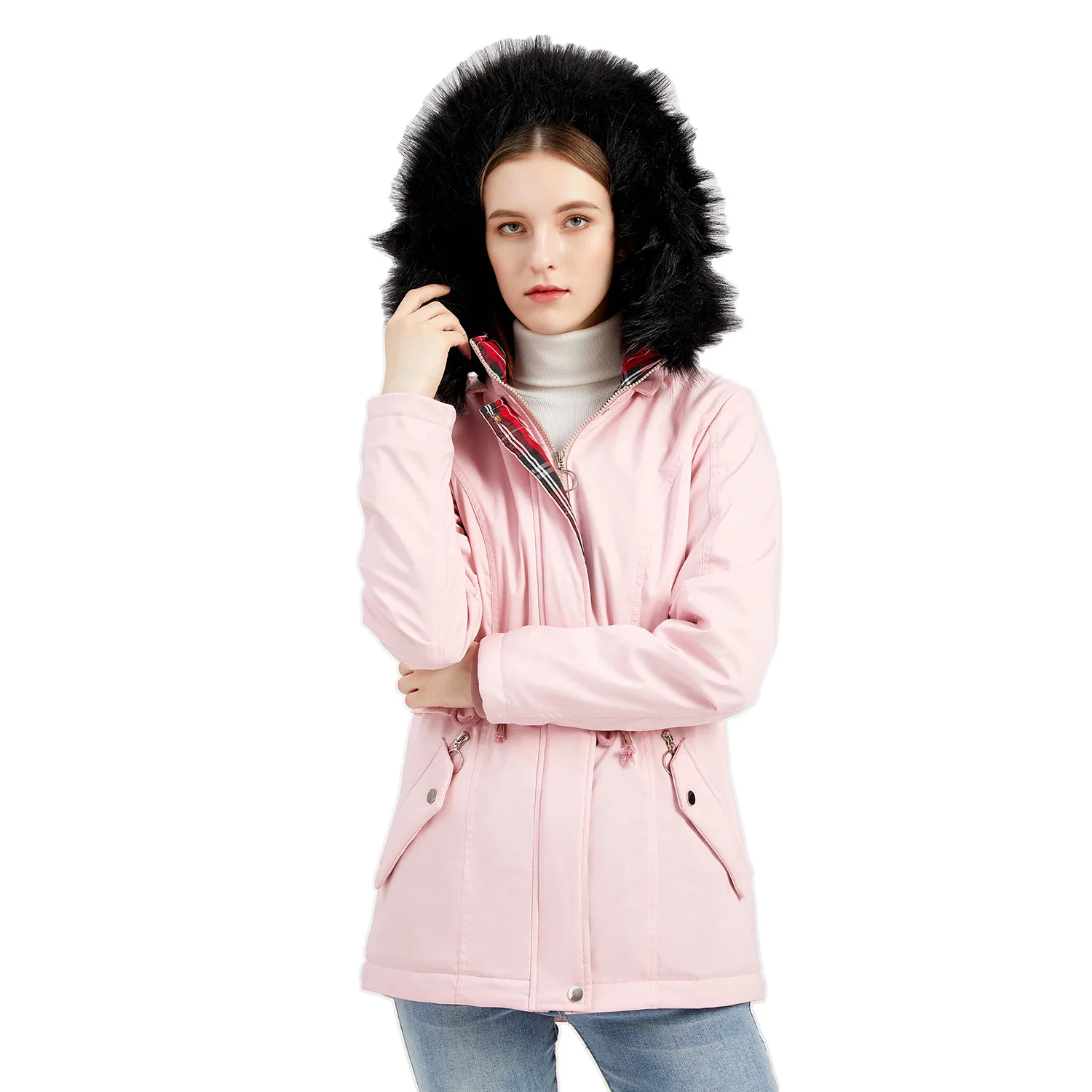 

NEW Fashionable Ladies Cotton-padded Coat With Detachable Hood And Fur Collar Winter Warmth Plus Velvet Coat To Overcome Women