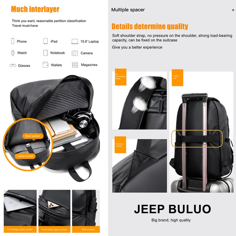 jeep buluo high quality men ultralight backpack for male soft fashion school backpack laptop waterproof travel shopping bags hot free global shipping