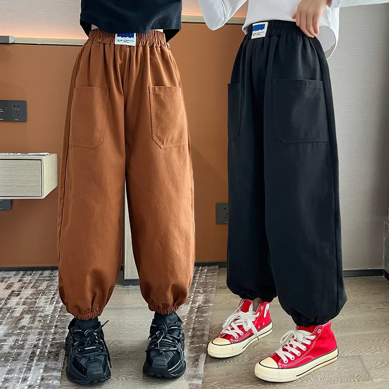 

Girls Wide Leg Cotton Overalls Sports Pants SpringAutumn Children's Trousers Wear Casual Sweatpants Streetwear Cargo Pants