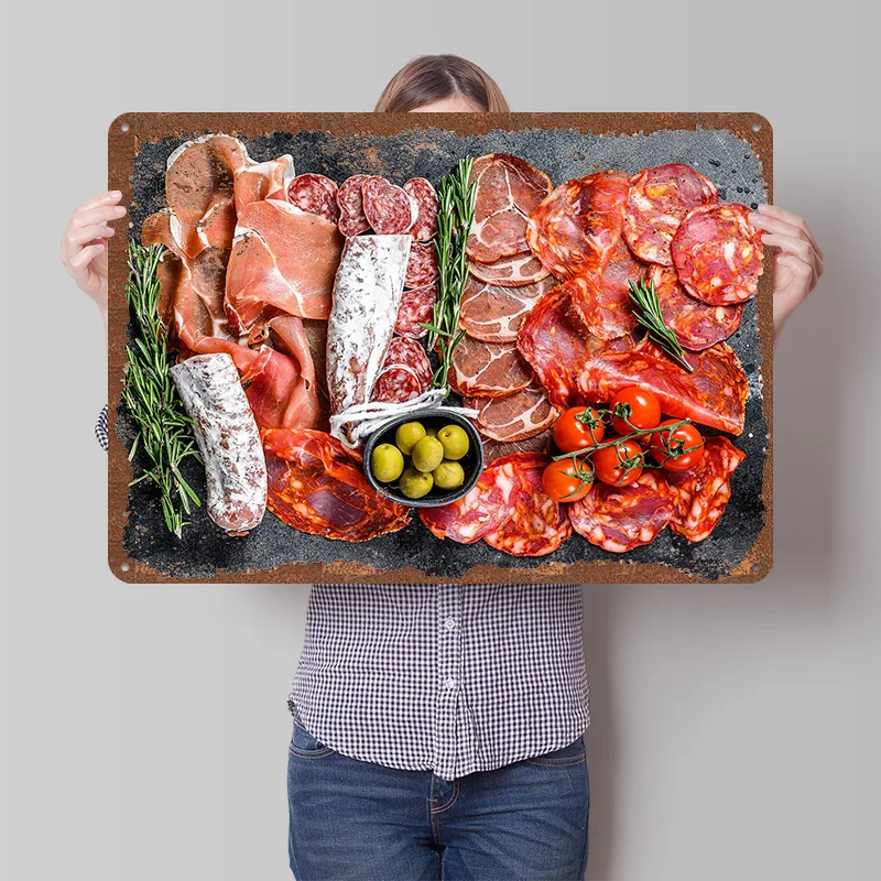 Фото Испанская доска для мясных изделий, печатный плакат, индивидуальное настенное искусство, ретро, винтажные металлические жестяные знаки для украшения дома, спальни, человеческая пещера №1