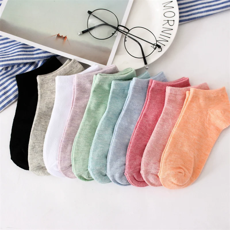 

Women's Solid Color Socks Women's Cotton 5PCS Boat Socks Shallow Mouth Socks