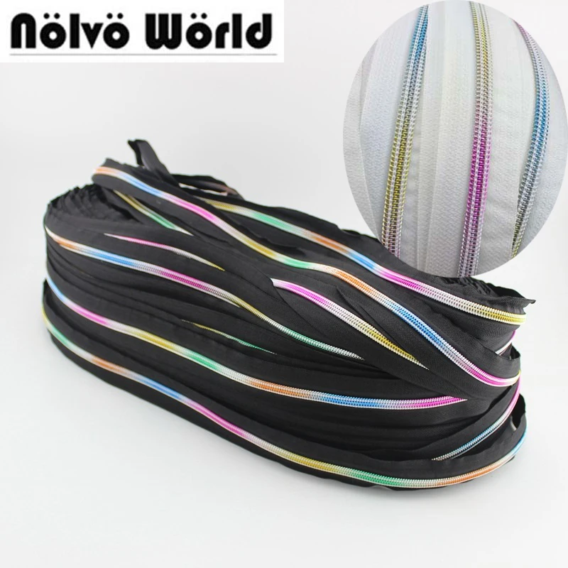 100 Yards/roll 5# Noir Blanc Tape Nylon Teeth Zipper,Rainbow #5 Black White coil zippers Negro zip wholesale