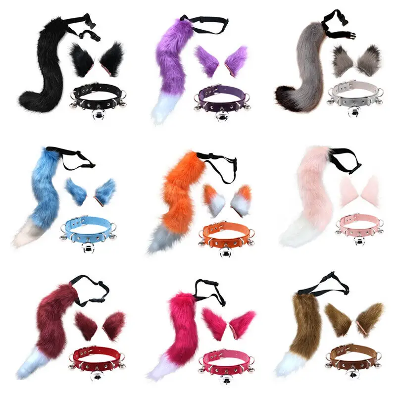 Хвост 50 см длинные пушистые уши лисы заколка для хвостика аксессуары волосы