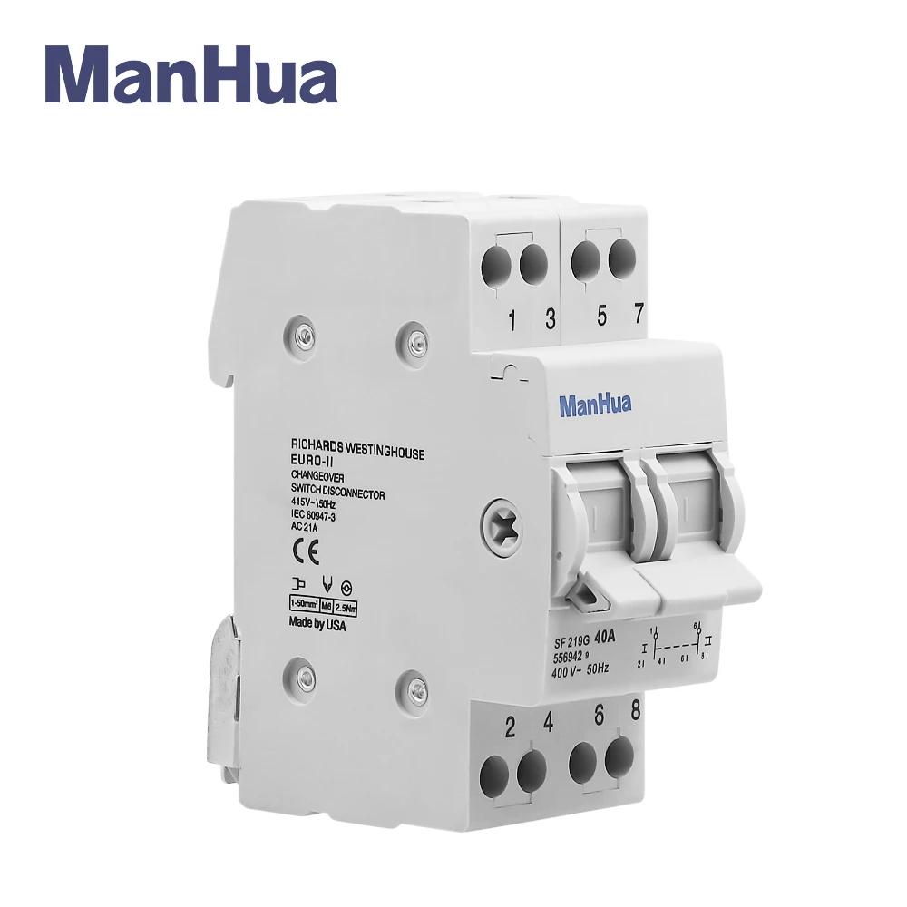 Передача ManHua SF 219G 40 А 3 положения модульный переключатель на DIN-рейку I-0-II