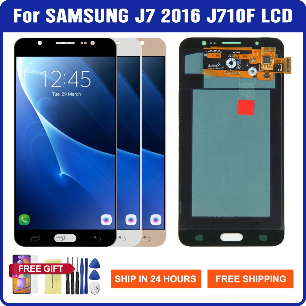 Купи ЖК-экран 5, 5 дюйма для Samsung Galaxy J7 2016 J710, ЖК-дисплей с сенсорным экраном и дигитайзером в сборе, детали для Samsung J710 SM-J710F Lcd за 1,685 рублей в магазине AliExpress