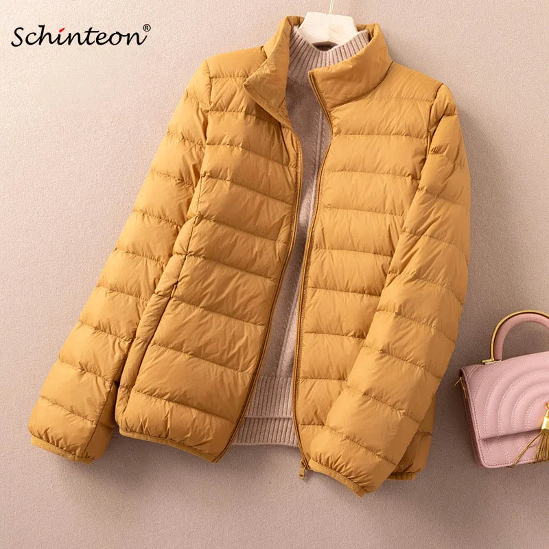 

Schinteon Light Down Jacket 90% White Duck Down Coat Casual Autumn Winter Outwear for Women Fashion Stand Collar Size M-6XL New