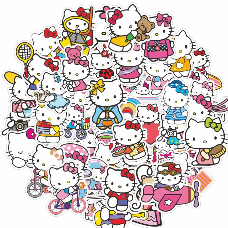 

50 шт., Детские Водонепроницаемые стикеры Hello Kitty Sanrio