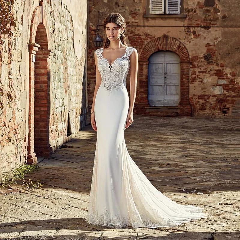 Купи Stunning Wedding Dress Sweetheart Mermaid Bridal Dresses Lace Appliques Floor-length Illusion Bride Gown Vestido De Casamento за 5,210 рублей в магазине AliExpress