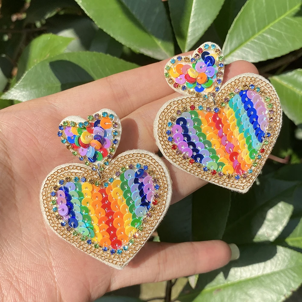 Lifefontier богемные радужные цветные серьги-подвески в форме сердца с блестками для