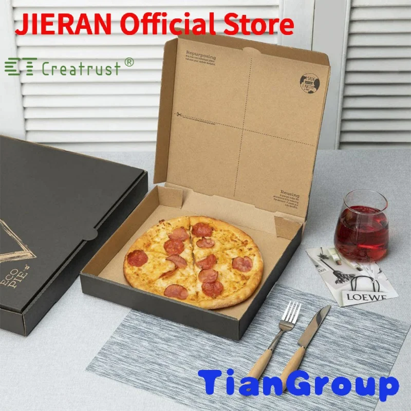 

Creatrust Bespoke Private Label OEM Pizza Eco Friendly Corrugated Paper Box Black Custom Packaging Slotted Boxes Environmental