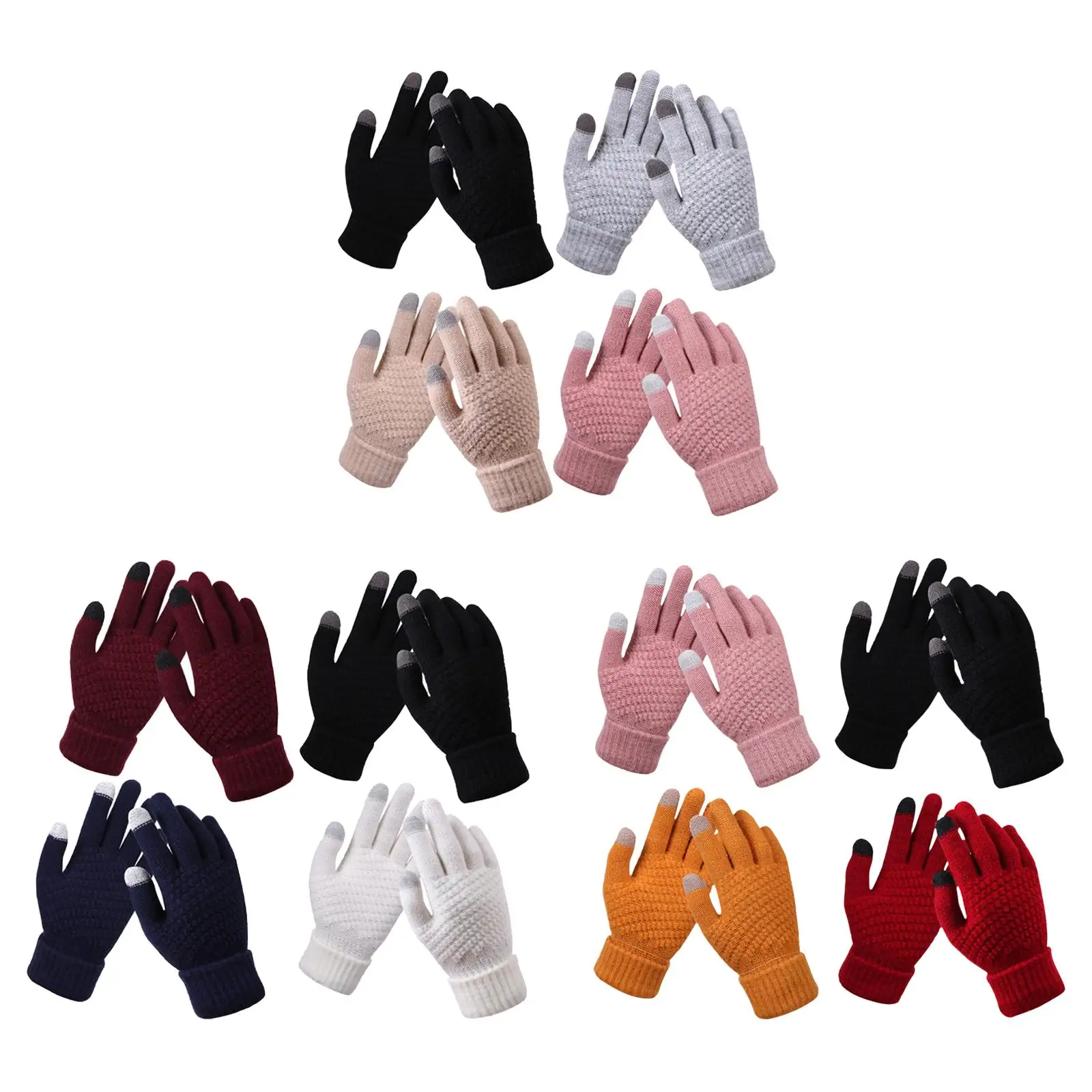 

4 Pairs Winter Knit Gloves Touchscreen Warm Thermal Soft Lining Elastic Cuff Texting for Women Men