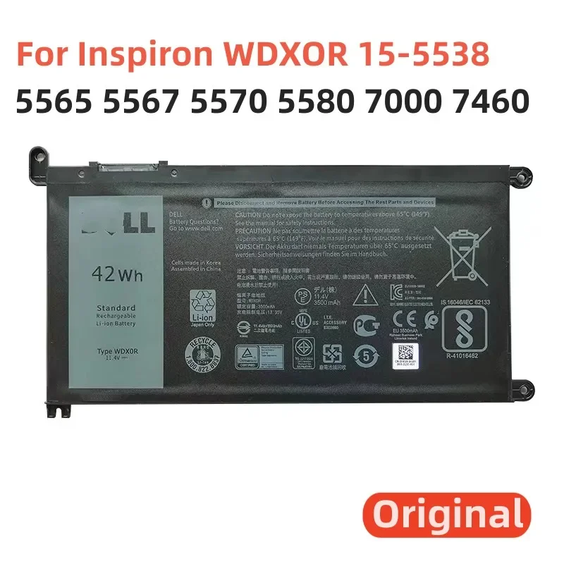100% Оригинальный аккумулятор 3680 мАч для ноутбука DELL Inspiron WDXOR 15-5538 5565 5567 5570 5580 7000 7460