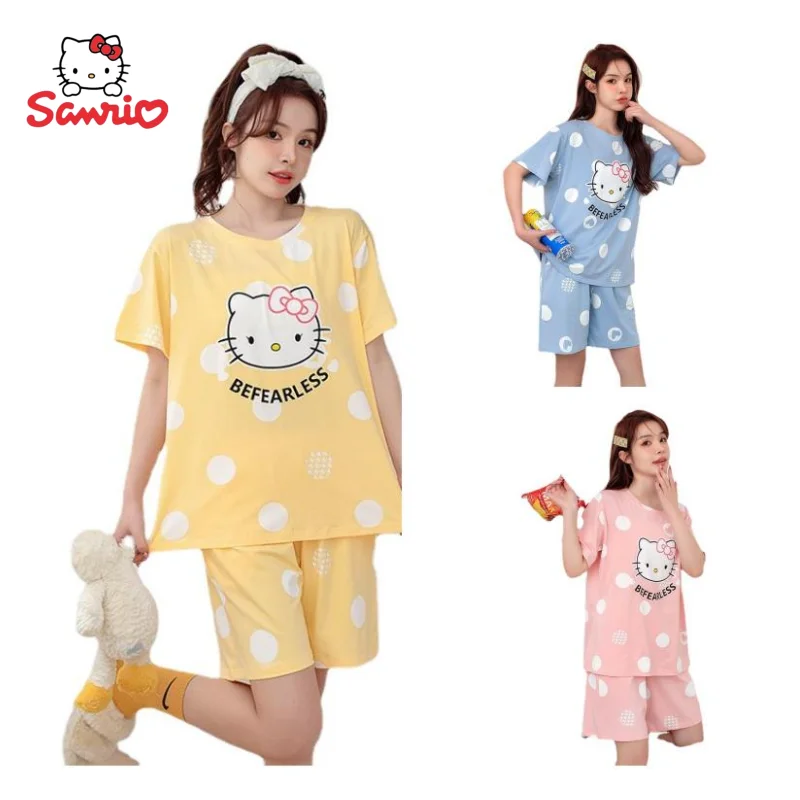 

Sanrio anime peripheral cartoon picture kawaii Hello Kitty polka dot cute pajamas cropped pants creative home clothes wholesale