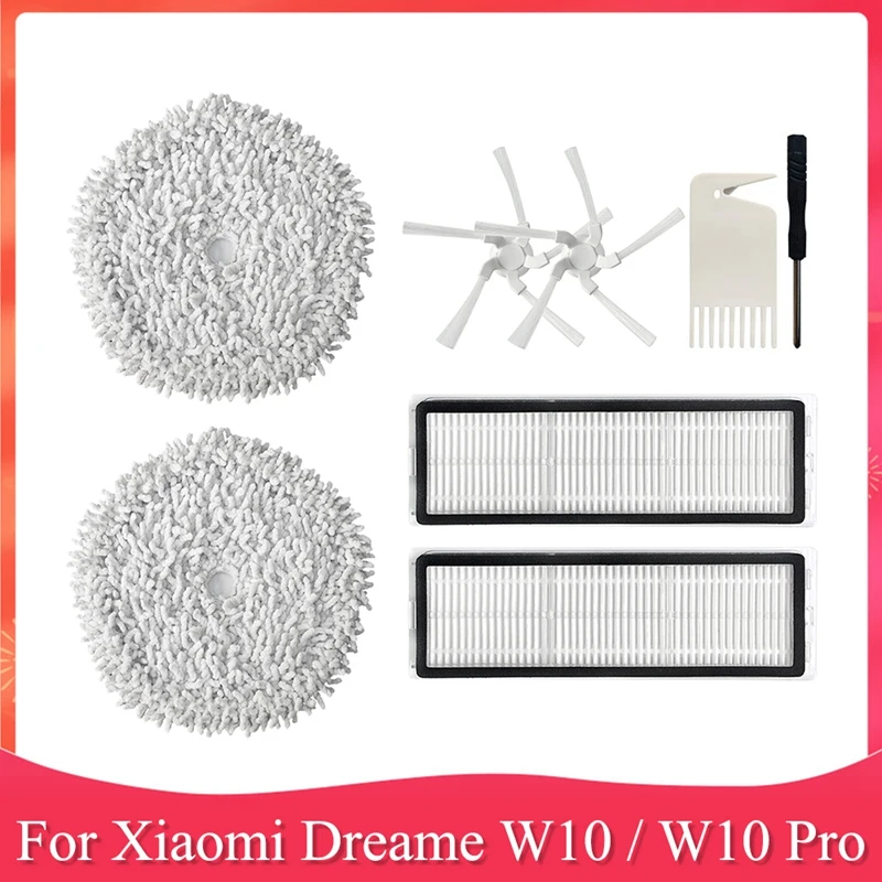 

Replacement Parts Kit Washable HEPA Filter Mop Cloth Side Brush For Xiaomi Dreame W10 / W10 Pro Robot Vacuum Cleaner