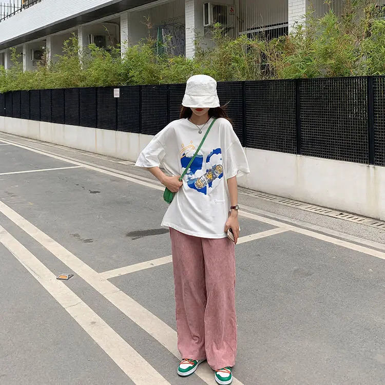 Летний новый костюм для женщин Студенческая Корейская версия свободная футболка