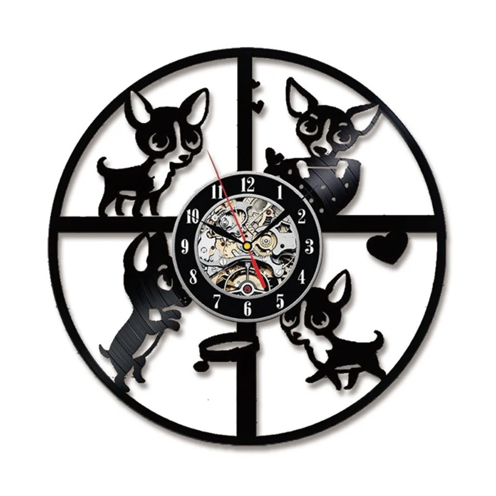 Cute Chihuahua Dog wall clock Chihuahua Dog Silhouette Vinyl Record Wall Clock Animals LED Night Light Gift For Puppy Lover