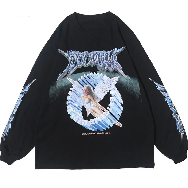 

2022 Creative 3D Angel Print Long Sleeve Tees Shirts Streetwear Hip Hop Hipster Casual Loose Tshirts Men Fashion Tops