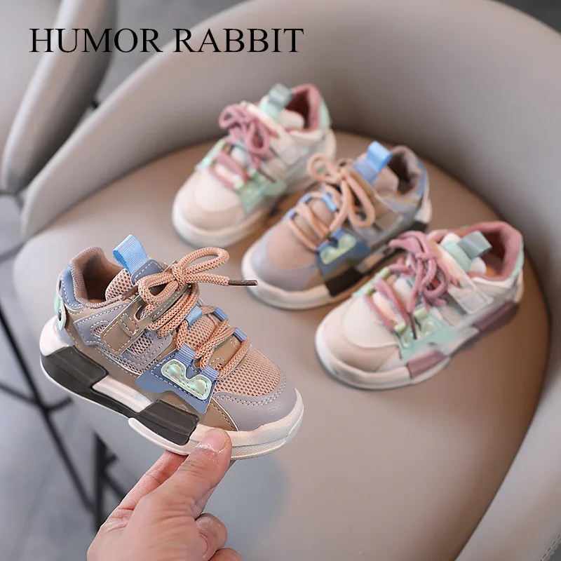 New Autumn Children Mesh Shoes Pink Girls Sneakers Fashion Kids Shoes for Gray Boys Casual Flat Heel Shoes Student Size 21-30