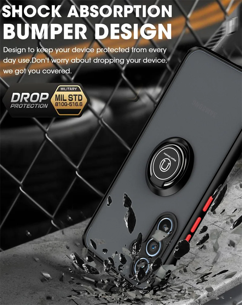 For Samsung Galaxy A54 A34 A14 5G Case Shockproof Matte Metal Ring Holder Armor Phone Case For Samsung A54 A 14 34 54 Back Cover