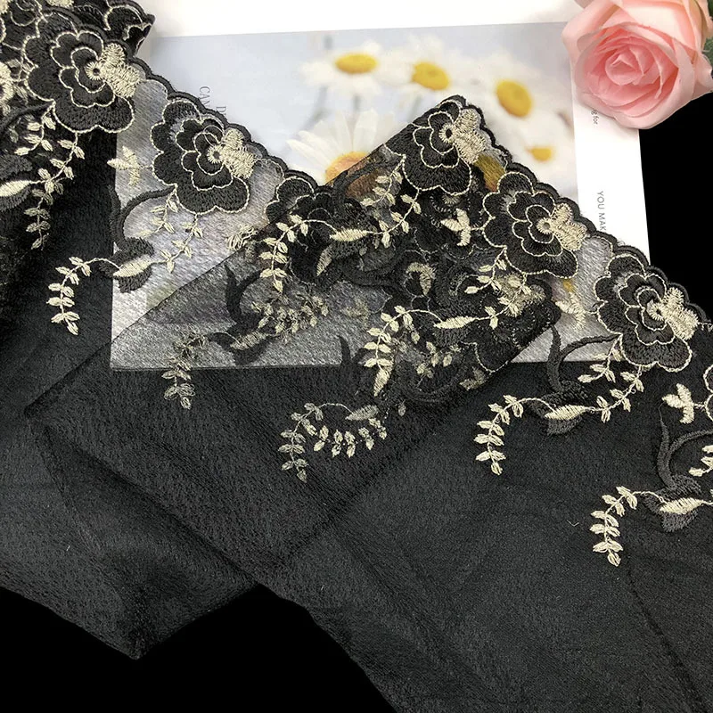 1/3/5 ярдов 27 см ширина, Черная Кружевная аппликация, вышивка, воротник, лента, эластичная оборка, отделка платья, юбки, головной убор, швейные принадлежности для рукоделия