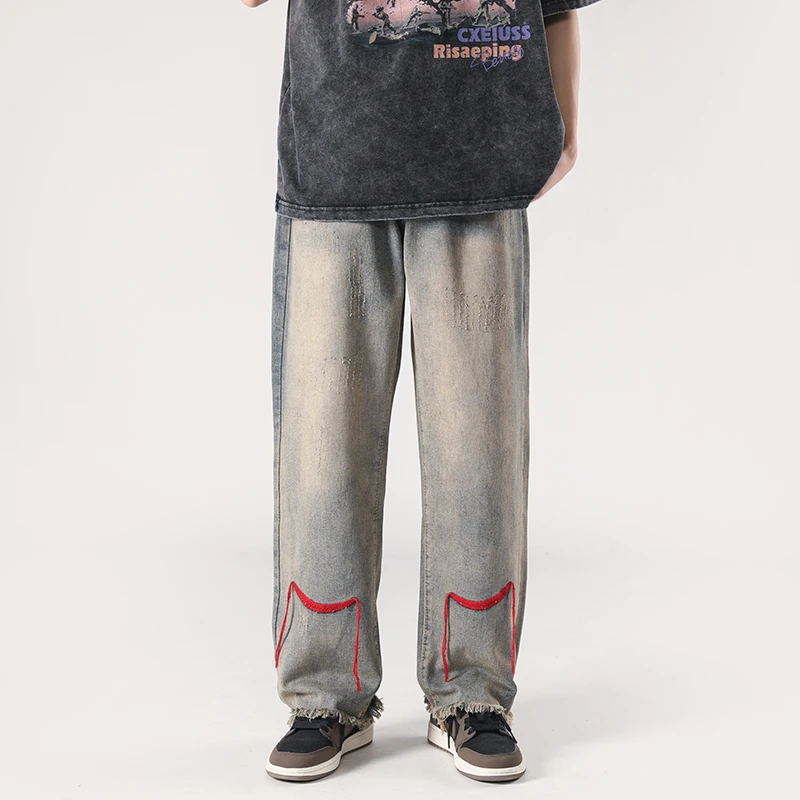 Y2K Casual Jeans Oversize Straight Leg Baggy Pants Vintage Old Style Trend Embroidered Trousers Mens Womens Hip Hop Streetwear