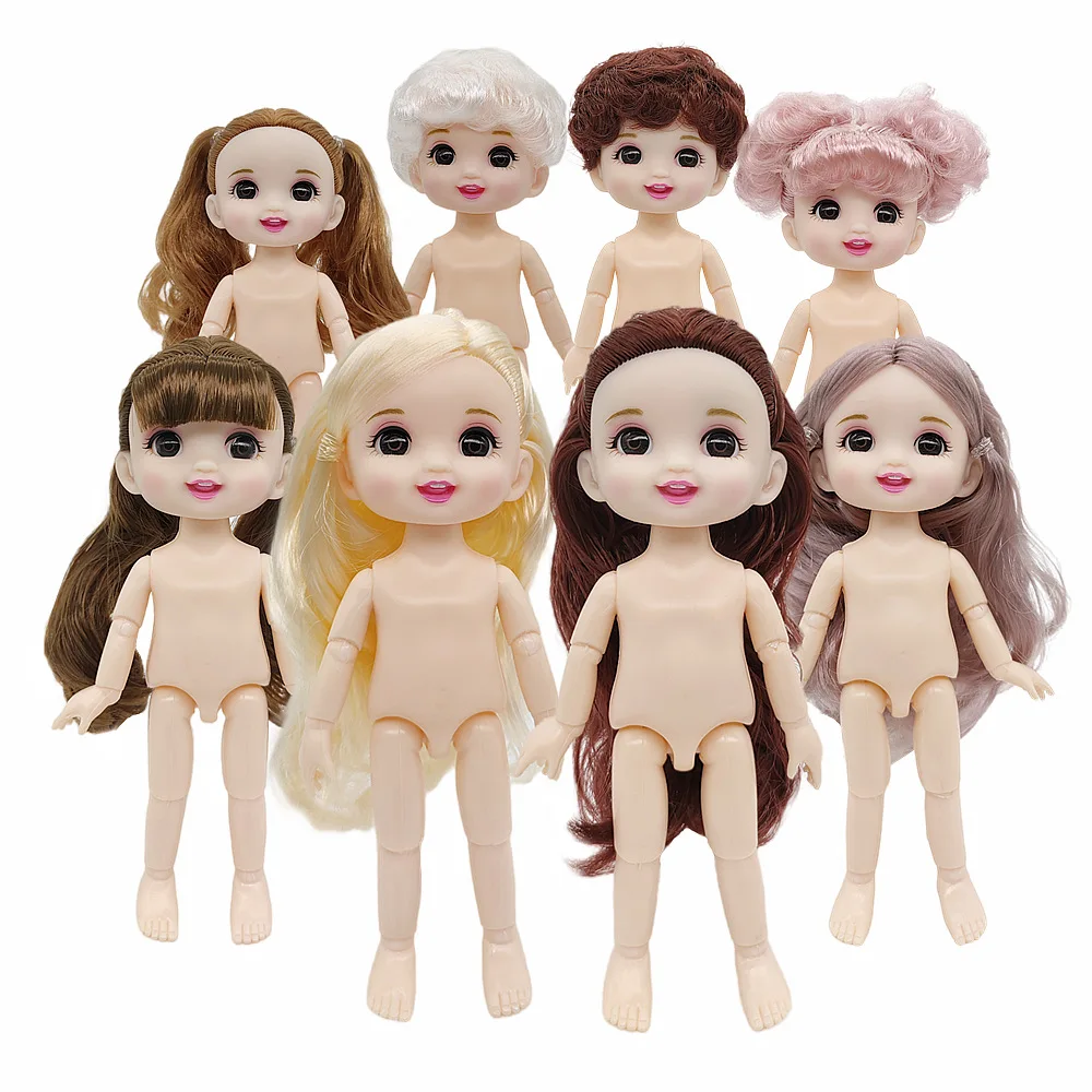 

New 16cm BJD Naked Doll 13 Multi Joints Smile Face Big Eyes Body and Head Long Hair Baby Dolls for Children Educational Toys
