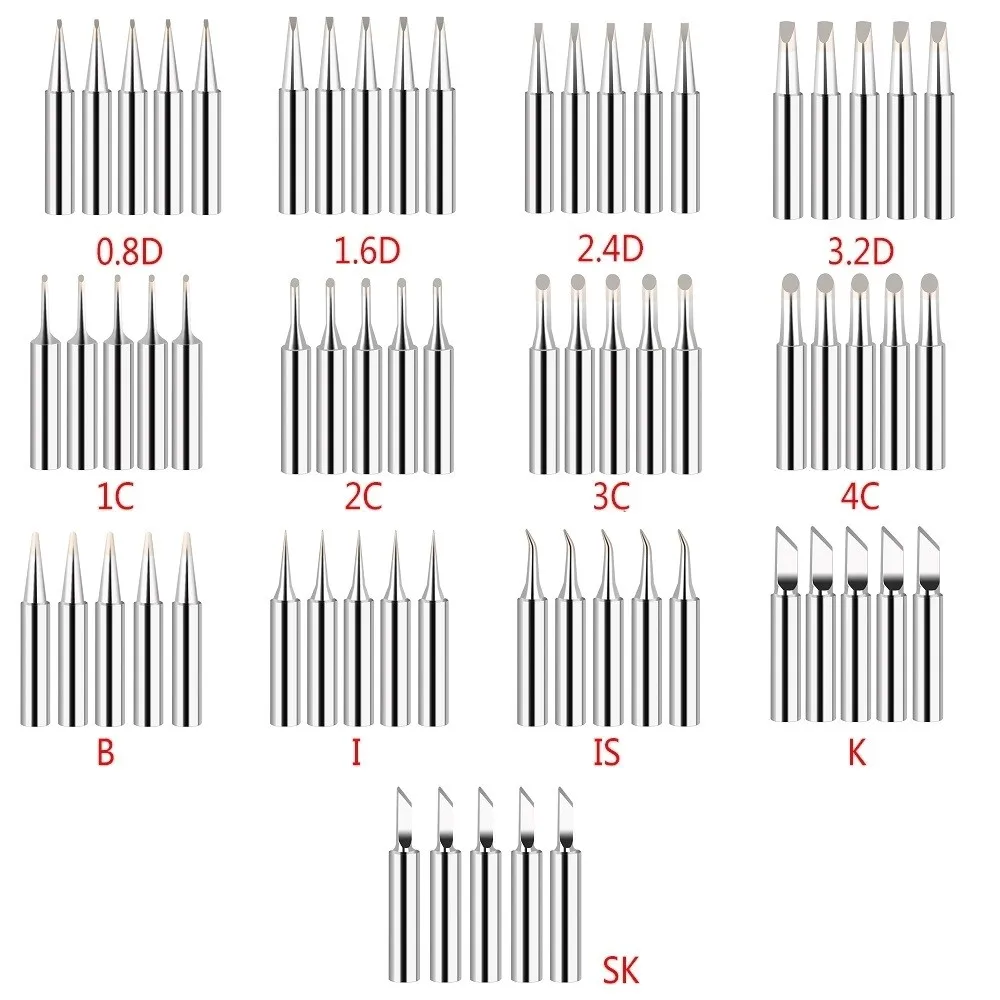 

5Pcs 900M-T Copper Soldering Iron Tips IS/I/B/K/SK/2.4D/3.2D/1C/2C/3C/4C Lead-Free Welding Tips Head Drop Shipping
