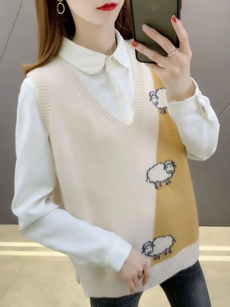 

Женский жилет, простой Универсальный вязаный жилет с V-образным вырезом в стиле преппи, винтажный свитер без рукавов, жилет, уличная одежда