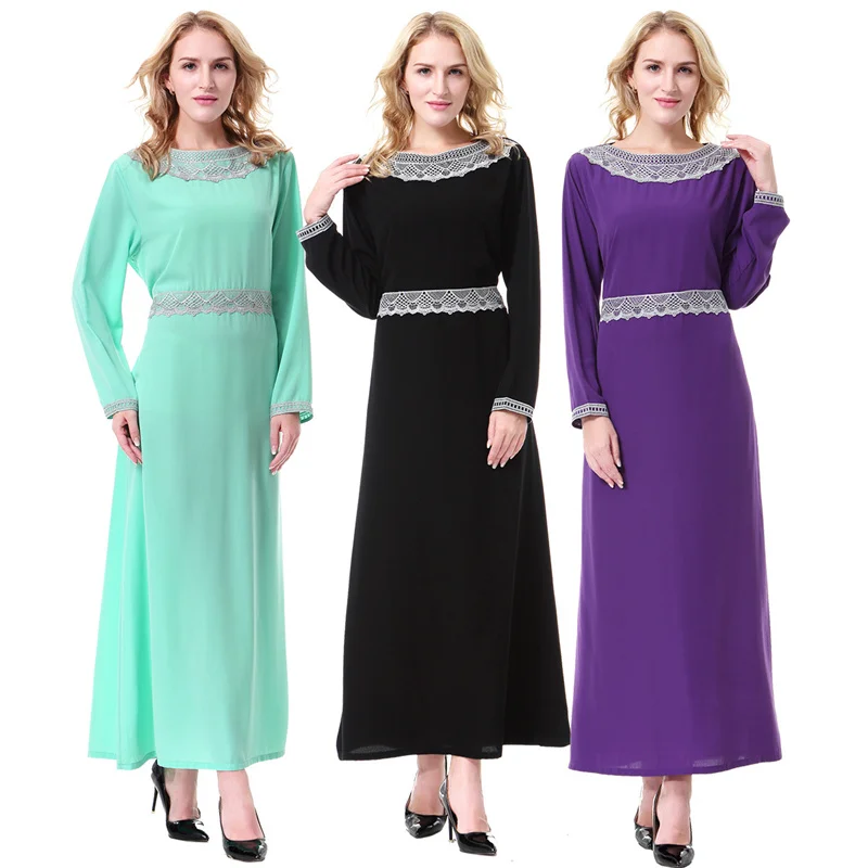 Ramadan Women Lace Long Sleeve Islamic Dress Casual Loose Woven Embroidery Elegant Middle East Abaya Turkish muslim dresses