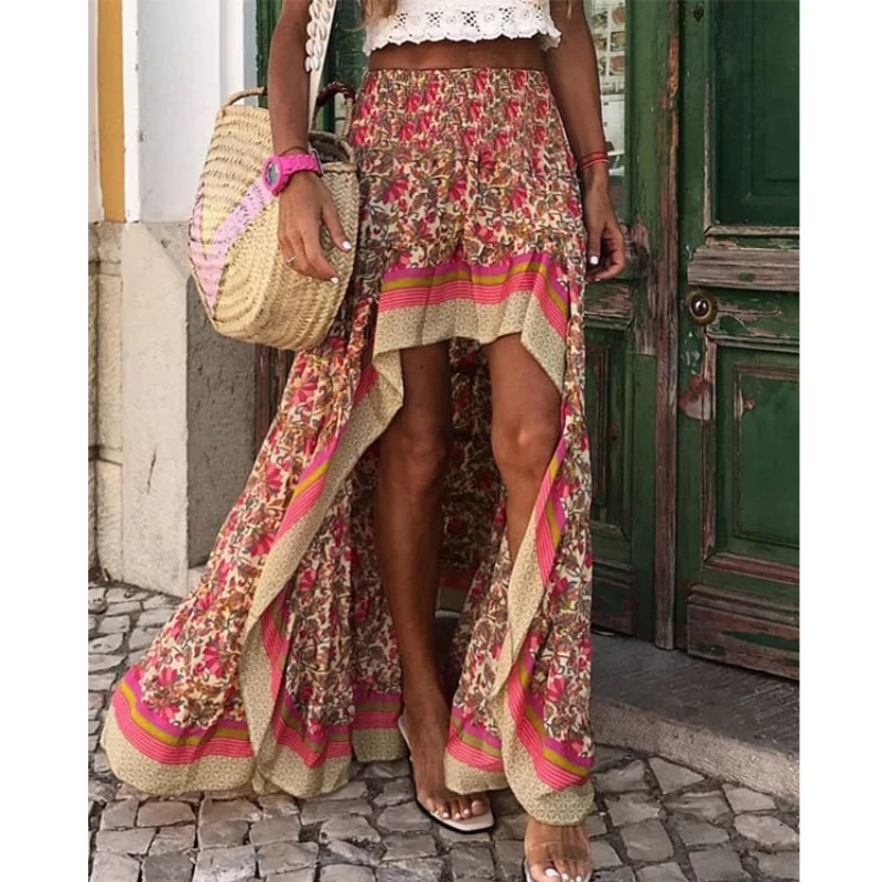 

Europe and the United States Bohemia Bali Thailand Beach Seaside Holiday Style Floral Skirt