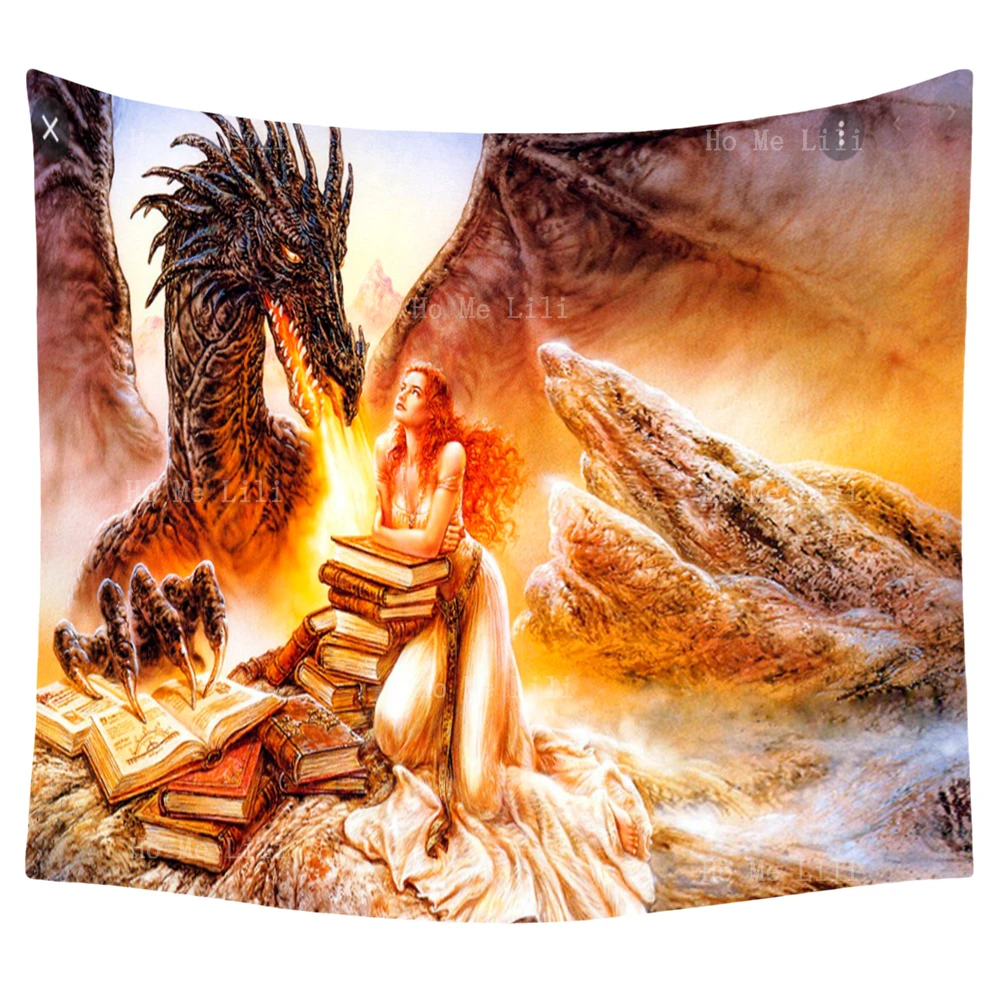 

Сказочное искусство красивая принцесса и огненный дракон волшебный гобелен от Ho Me Lili для искусства