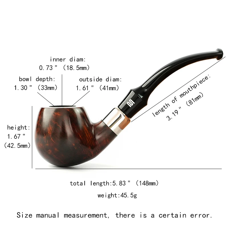 

MUXIANG Curved handle Sherlock Holmes pipe 9mm filter element with silver ring fixing ring handmade smoking pipe Father Day gift