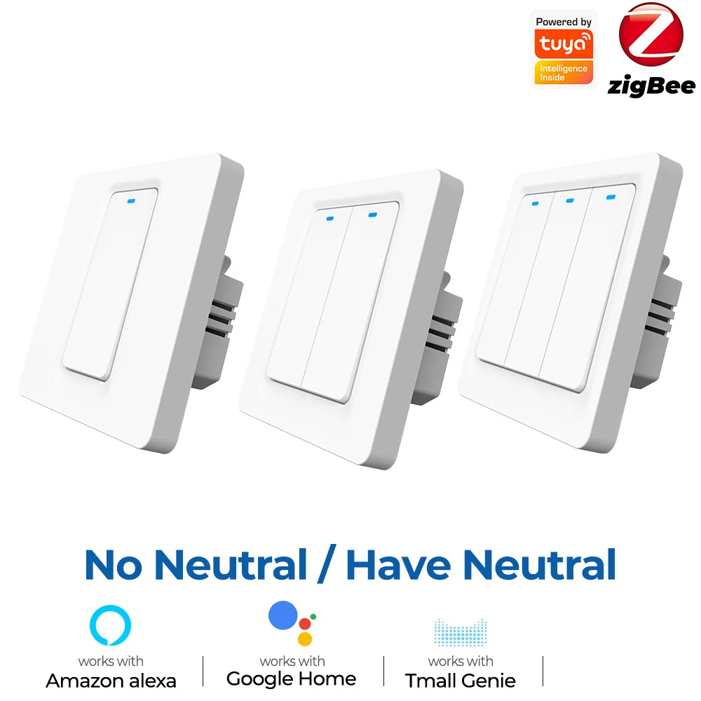 Умный выключатель Tuya Zigbee переключатель без нейтрального провода конденсатора