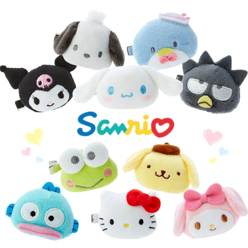 

Милая плюшевая кукла Sanrio Kitty Melody Cinnamoroll Kuromi с мультяшным рисунком, челка, зажим, аксессуары для волос для девочек, праздничные подарки