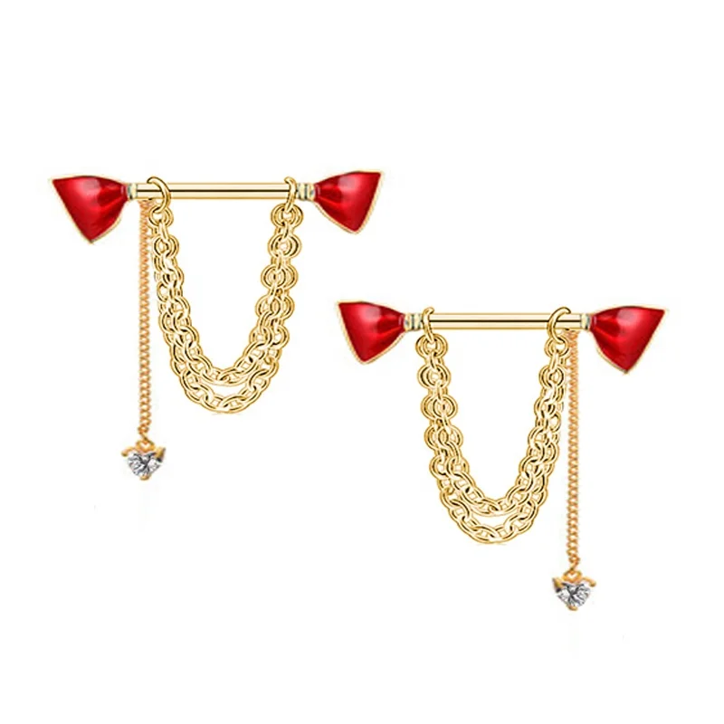 

Piercing Jewelry 14G lovely gift bowknot Nipple Rings heart dangle nipple jewelry Barbell Nipple Rings for women body jewelry