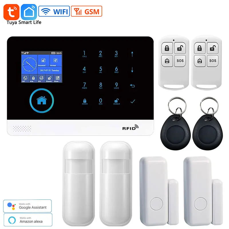 Home Security Alarm System Smart Tuya App Wifi GSM Alarm System PG103 Wireless LCD Touch Keyboard 433MHz Detectors APP Control